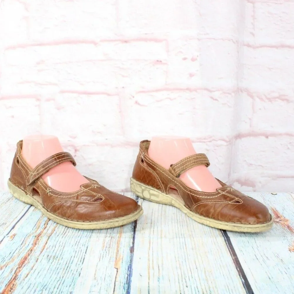 Josef Seibel Brown Cutout Leather Mary Jane Flat Shoes Size US 11 - Picture 3 of 9